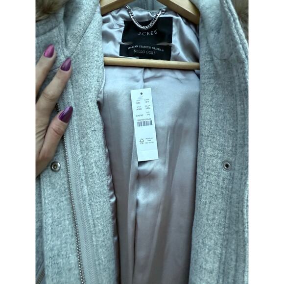 new J CREW light gray wool faux fur hooded Chateau parka winter coat jacket - Picture 13 of 14